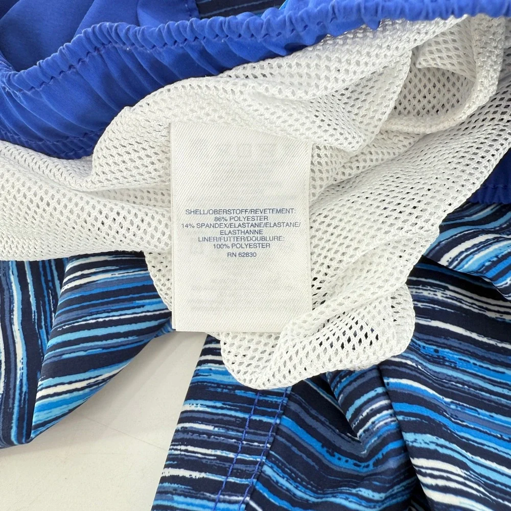 Lands End Kids‎ Swim Trunks Size L 10-12 Blue Stripe Elastic Drawstring Pockets